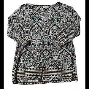 JM Collection Macy's Shirt Womens XL Geometric Print 3/4 Sleeves Art to Wear